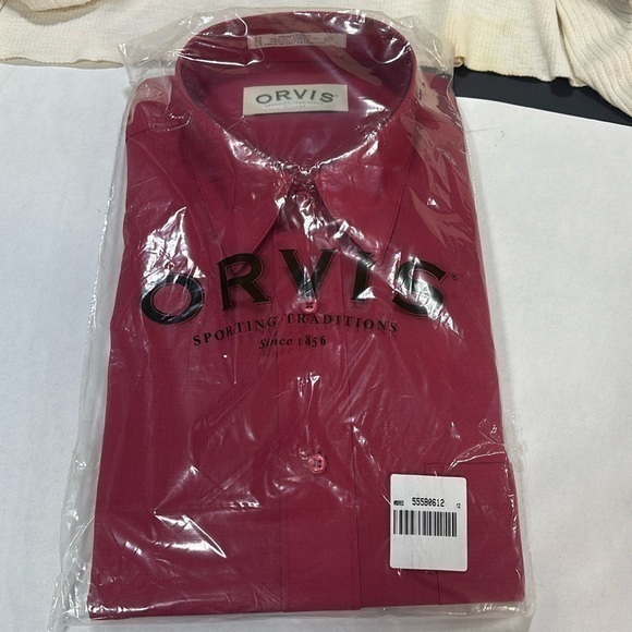 Orvis Tops - ORVIS red wrinkle free long sleeve cotton blend collard pocket shirt